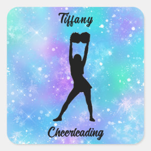 Cheerleading Snowflake Colour Blast with Her Name  Square Sticker