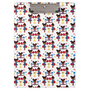 Cheerleading Team Trophy Pom Poms Red Blue Yellow Clipboard
