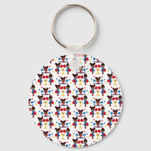 Cheerleading Team Trophy Pom Poms Red Blue Yellow Key Ring