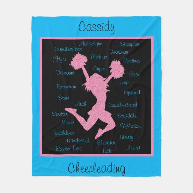 Cheerleading Terms Typography Pink Blue Fleece Blanket (Front)