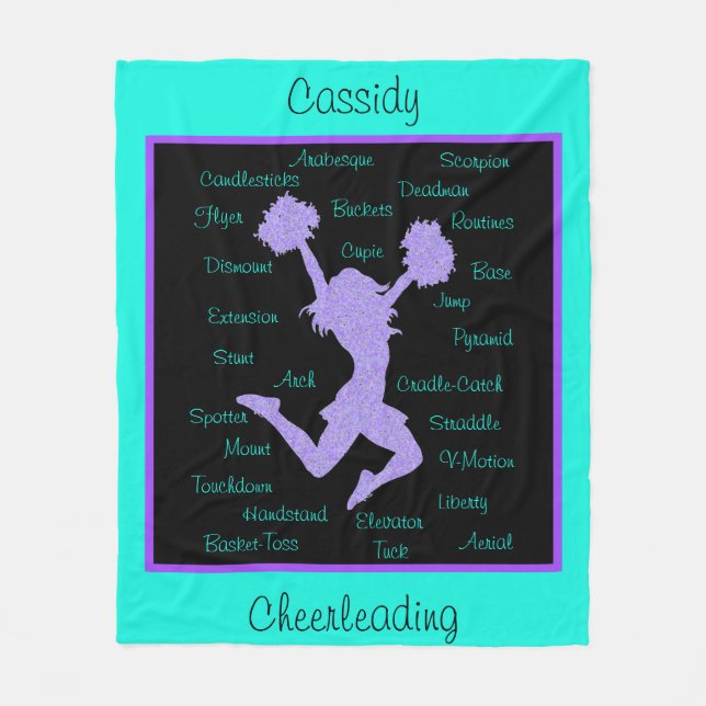 Cheerleading Terms Typography Purple Turquoise Fleece Blanket (Front)