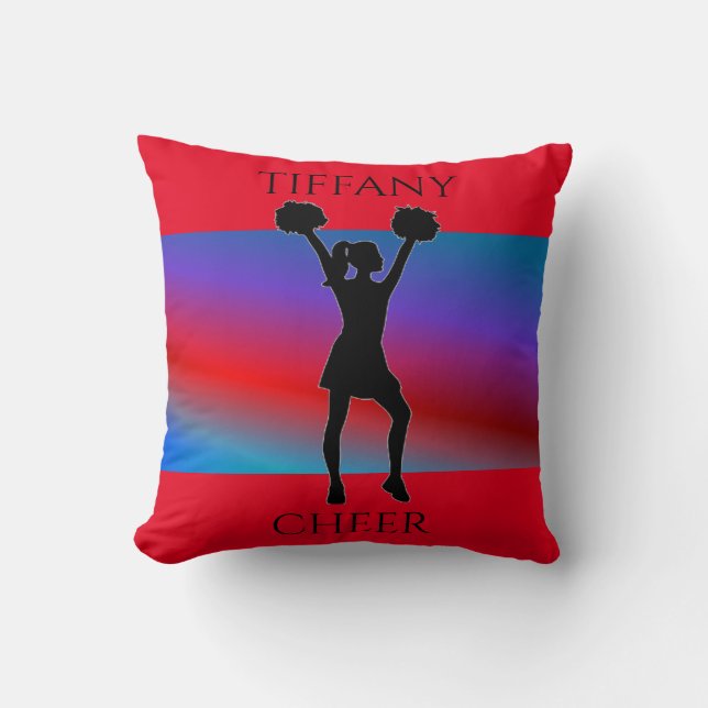 cheerleading throw pillow with personalized name. (Front)