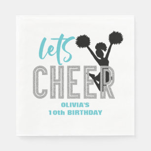 Cheerleading turquoise Silver Black Cheer Birthday Napkin