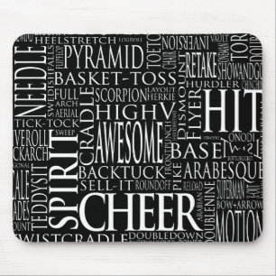 Cheerleading Word Cloud Mouse Pad black and white