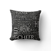 Cheerleading Word Cloud Pillow in Black & White