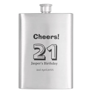 Cheers 21 birthday bold letter name boy man gifts  hip flask