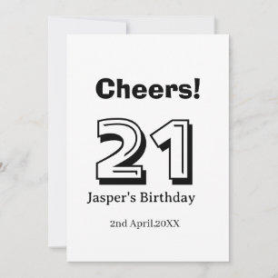Cheers 21 birthday bold letter name boy man gifts invitation