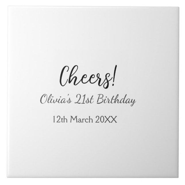 Cheers 21st birthday add name date simple minimal  ceramic tile (Front)
