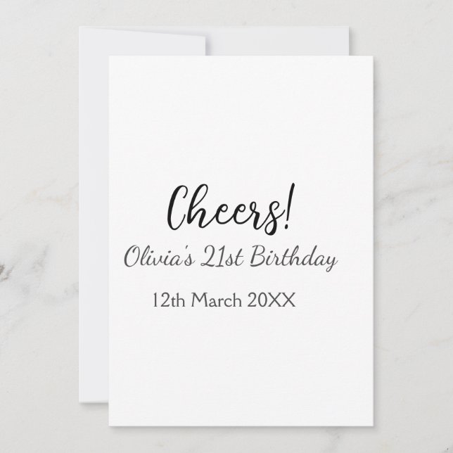 Cheers 21st birthday add name date simple minimal  invitation (Front)