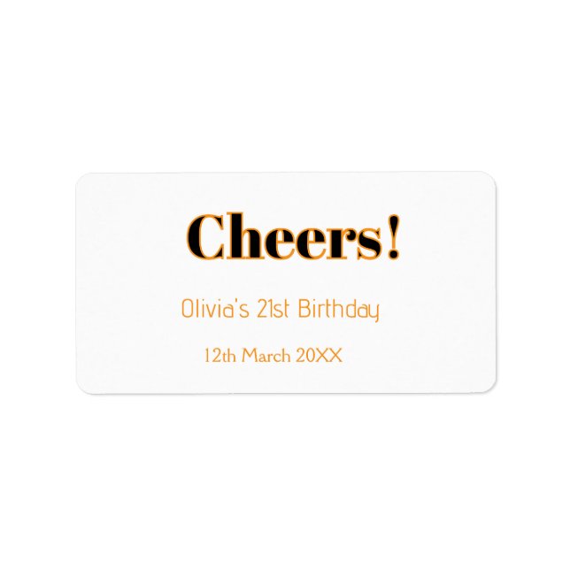 Cheers 21st birthday add name date simple minimal  label (Front)