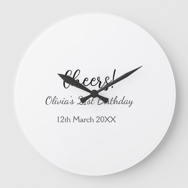 Cheers 21st birthday add name date simple minimal  large clock (Front)