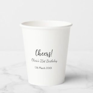 Cheers 21st birthday add name date simple minimal  paper cups