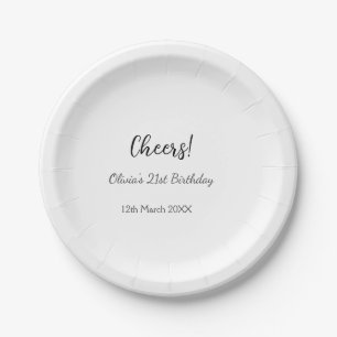 Cheers 21st birthday add name date simple minimal paper plate