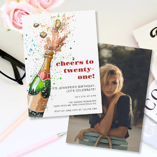 Cheers 21st Birthday Champagne Photo Invitation