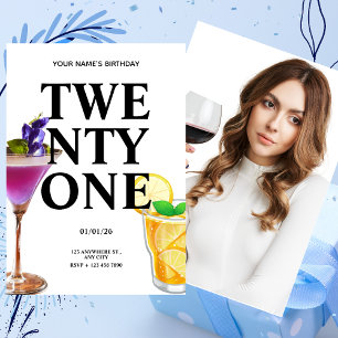 Cheers 21st Birthday Girl Cocktail  Photo  Invitation