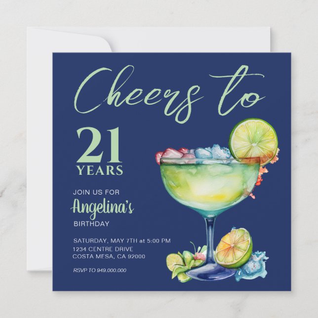 Cheers 21st Birthday Margarita  Invitation (Front)