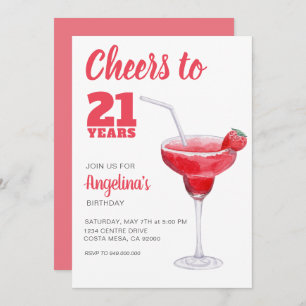 Cheers 21st Birthday Pink  Invitation