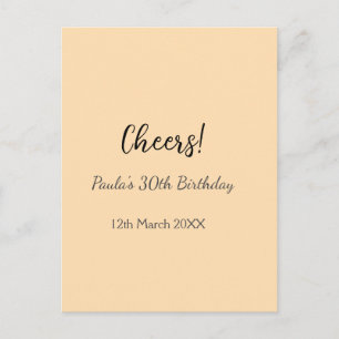 Cheers 30th birthday add name date simple minimal postcard