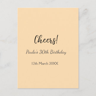 Cheers 30th birthday add name date simple minimal  postcard