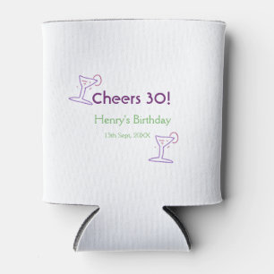 cheers 30th birthday name wine purple glass green can cooler