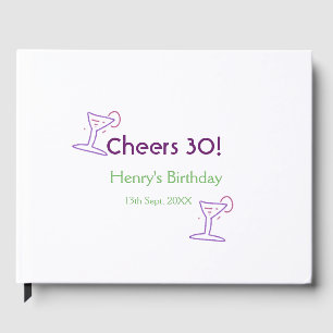 cheers 30th birthday name wine purple glass green guest book