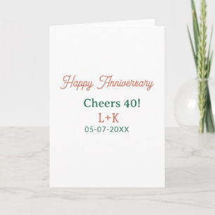 Cheers 40 happy anniversary orange green name date card
