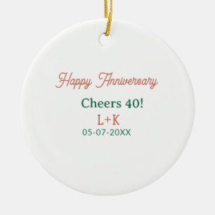 Cheers 40 happy anniversary orange green name date ceramic ornament