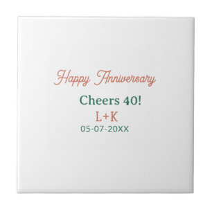 Cheers 40 happy anniversary orange green name date ceramic tile