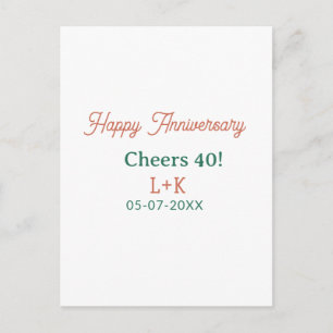 Cheers 40 happy anniversary orange green name date holiday postcard