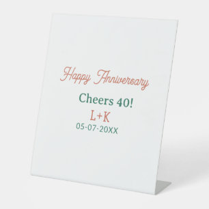 Cheers 40 happy anniversary orange green name date pedestal sign