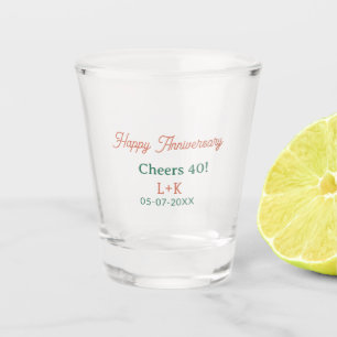 Cheers 40 happy anniversary orange green name date shot glass