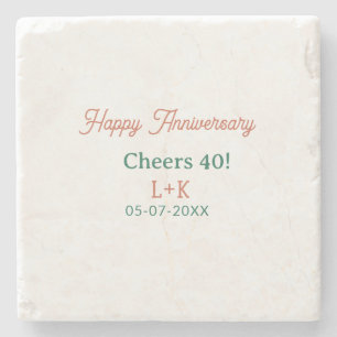 Cheers 40 happy anniversary orange green name date stone coaster