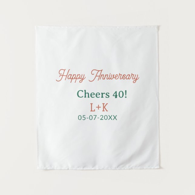 Cheers 40 happy anniversary orange green name date tapestry (Front)