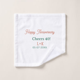 Cheers 40 happy anniversary orange green name date wash cloth