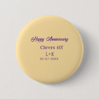 Cheers 40 happy anniversary purple orange pastel n 6 cm round badge