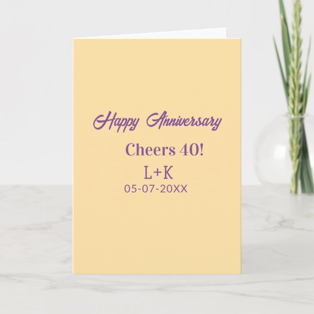 Cheers 40 happy anniversary purple orange pastel n card (Front)