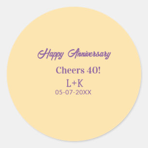 Cheers 40 happy anniversary purple orange pastel n classic round sticker