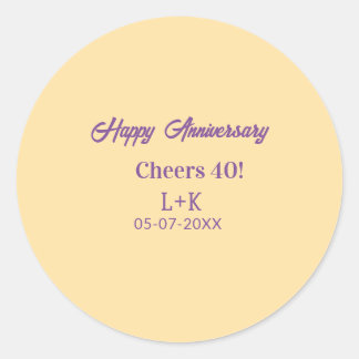 Cheers 40 happy anniversary purple orange pastel n classic round sticker