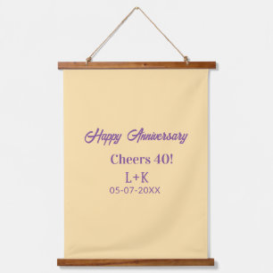 Cheers 40 happy anniversary purple orange pastel n hanging tapestry