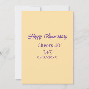 Cheers 40 happy anniversary purple orange pastel n invitation