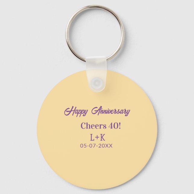 Cheers 40 happy anniversary purple orange pastel n key ring (Front)