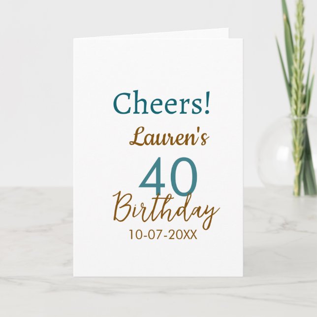 Cheers 40th birthday name date brown turquoise sim card (Front)