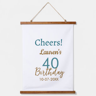 Cheers 40th birthday name date brown turquoise sim hanging tapestry