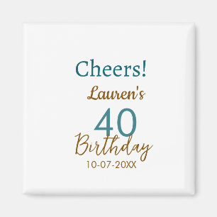 Cheers 40th birthday name date brown turquoise sim magnet