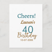 Cheers 40th birthday name date brown turquoise sim