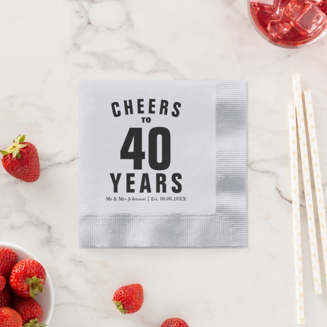 Cheers 40th wedding anniversary silver coined napkin (Insitu)