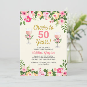 Cheers 50th Birthday Invitation Feminine Floral