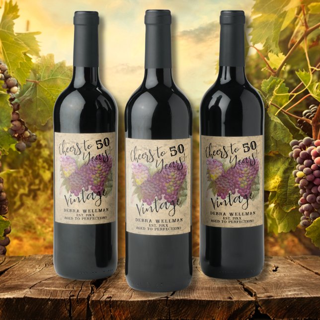 Cheers 50th Birthday Vintage Winery Customisable Wine Label (Creator Uploaded)