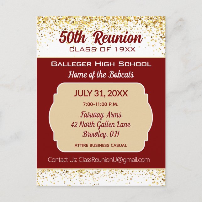 Cheers!  50th Class Reunion Invitation  Postcard (Front)