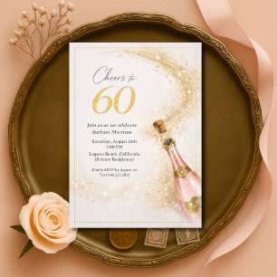 Cheers 60th Birthday Pink Gold Champagne Invitation